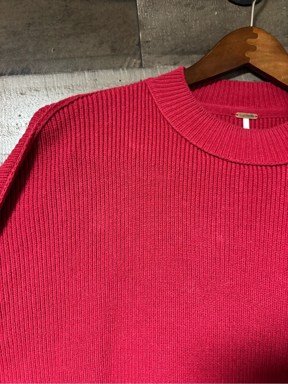 Free People Burgandy Crew Neck Oversized Sweater Small